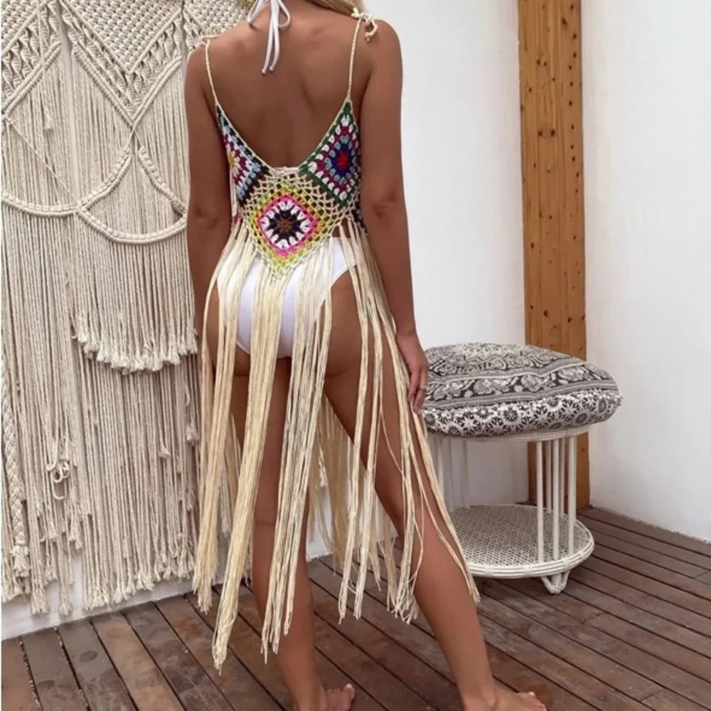 Boho Granny Square Fringe Cover Up - Picture 2 of 2